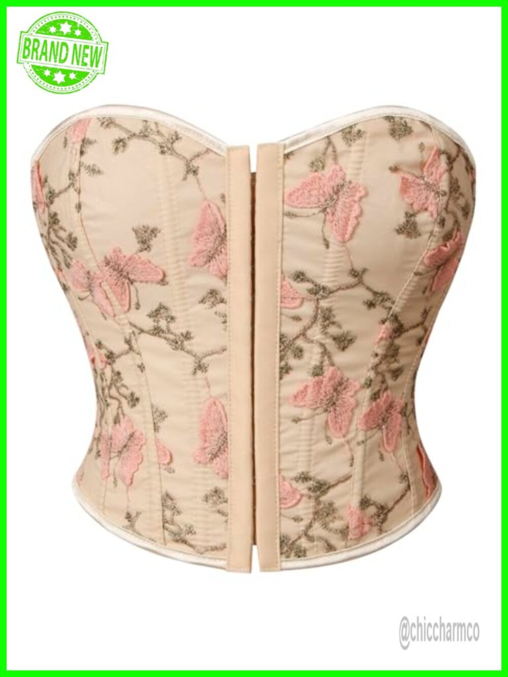 Embroidered Floral Bustier Strapless Overbust Corset Top
